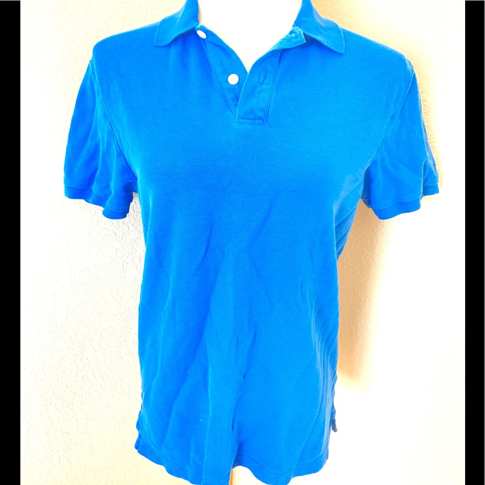 Polo shirt cotton polo blue cotton knit shirt two buttons polo shirt